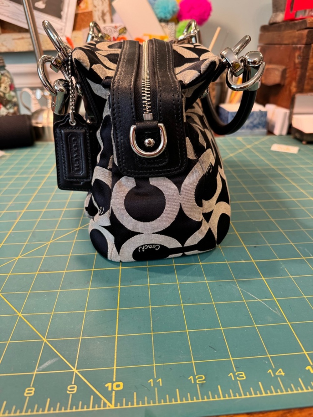 Coach Kristin Black/Gray Signature Satchel - Picture 11 of 16